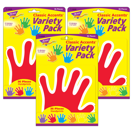 TREND ENTERPRISES Handprints Classic Accents® Variety Pack, 36 Per Pack, PK3 T10930
